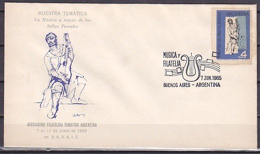 Argentina, 07/JUN/65. Music, Lyre cancel on a Cachet Cover. ^