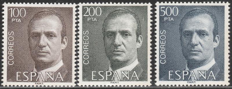 SPAIN 2268-2270, KING JUAN CARLOS, SET OF THREE. MINT, NH. F-VF. (85)