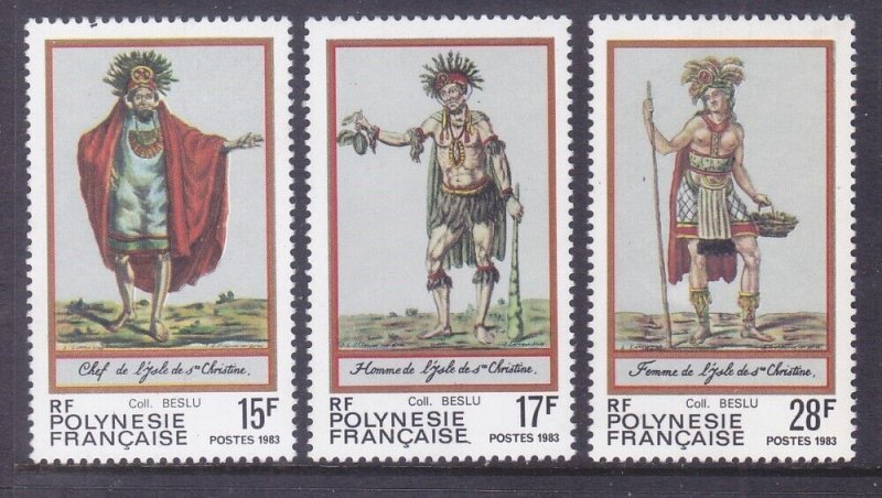 French Polynesia 383-85 MNH 1983 Chieftain in Traditional Costumes Set