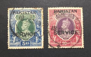 Pakistan 1947 KGVI Rs10 Rs5 Nasik Ovpt SERVICE  used SG#012-013 £250