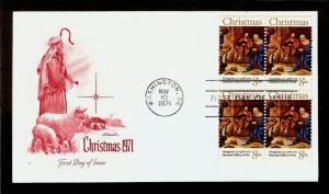 FIRST DAY COVER #1444 Christmas Traditional Block of 4 8c ARTMASTER FDC 1971