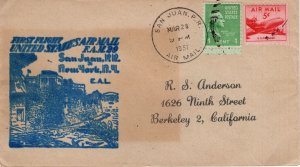 SAN JUAN TO NEW YORK  - SAN JUAN, PR  1951  FDC17894