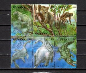 Guyana, Mi cat. 1993 issue. Fauna & Dinosaurs set of 6.  Canceled.