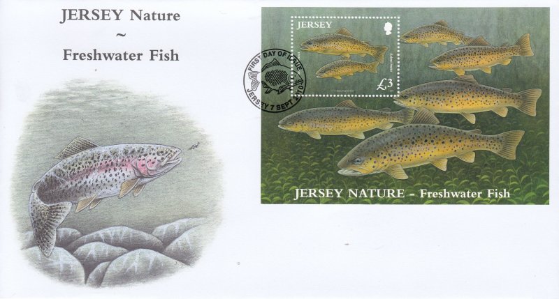 Jersey 2010 Freshwater Fish Miniature Sheet, , on official FDC