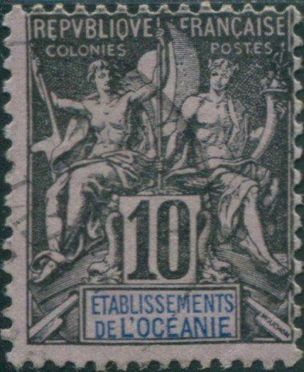 French Oceania 1892 SG5 10c black and blue on lilac navigation and commerce FU