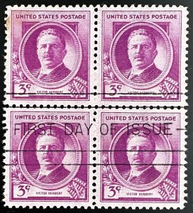 US #881 Used F/VF Block of 4 w/FIRST DAY CANCEL- 3c Victor Herbert 1940 [BB179]