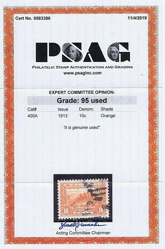 SC# 400A USED 10C DISCOVER SAN FRAN BAY 1913 DUPLEX CNL 2019 PSAG CERT GRADED...