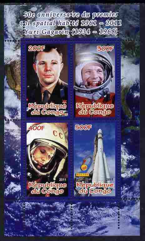 CONGO - 2011 - 1st Man in Space, Gagarin - Perf 4v Sheet - MNH - Private Issue