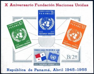 Panama C202a sheet,MNH.Michel Bl.4 UN 10th Ann.Flags.1958.