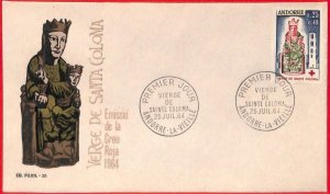 aa0379 -  ANDORRA - POSTAL HISTORY - FDC COVER   1964 Art RELIGION Red Cross 