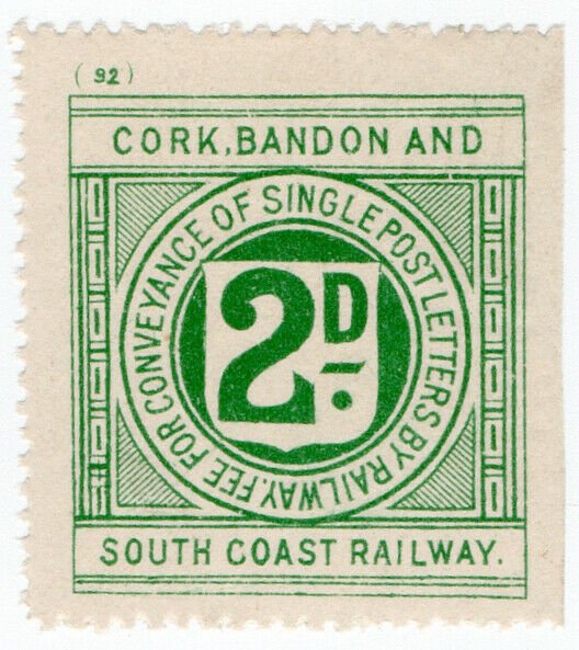 (I.B) Cork Bandon & South Coast Railway : Letter Stamp 2d (plate 92)