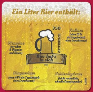 2024 Austria Beer Mat Sheet VF/MNH, made of original Beer Mat Paper! BRANDNEW!