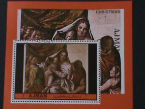 AJMAN-1972 WORLD FAMOUS CHRISTMAS PAINTING-VIRGINS & THE CHILD--CTO S/S VF