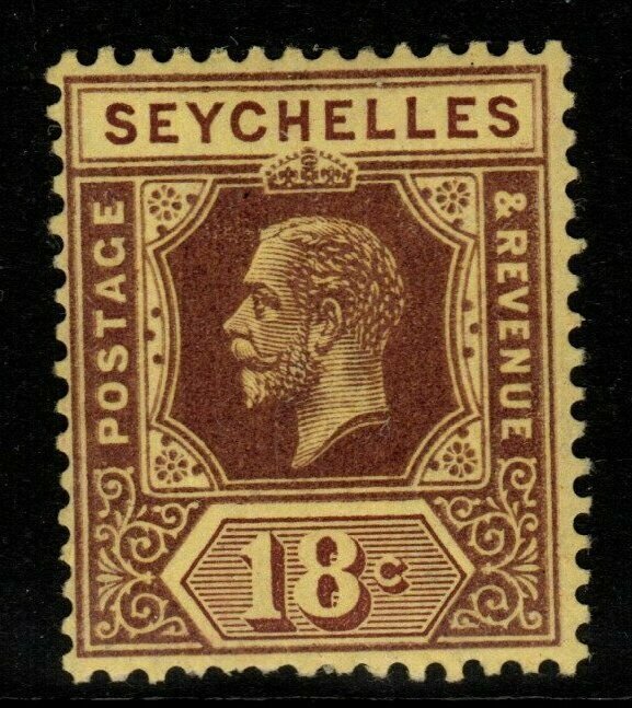 SEYCHELLES SG88 1919 18c PURPLE/YELLOW MTD MINT