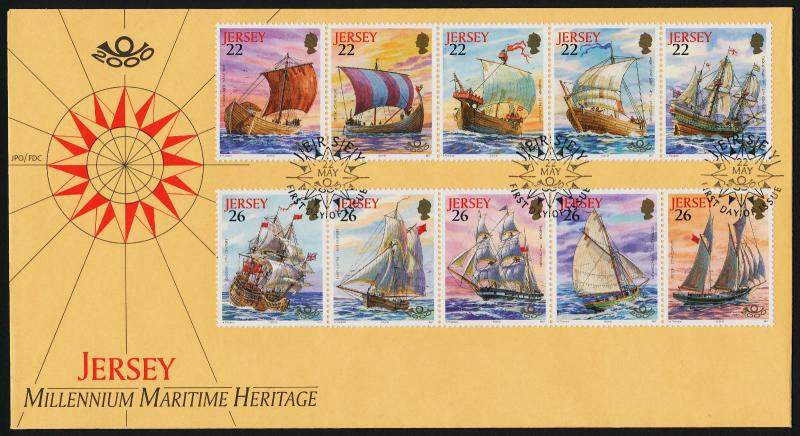 Jersey 945a,50a FDC Sailing Ships, Maritime Heritage