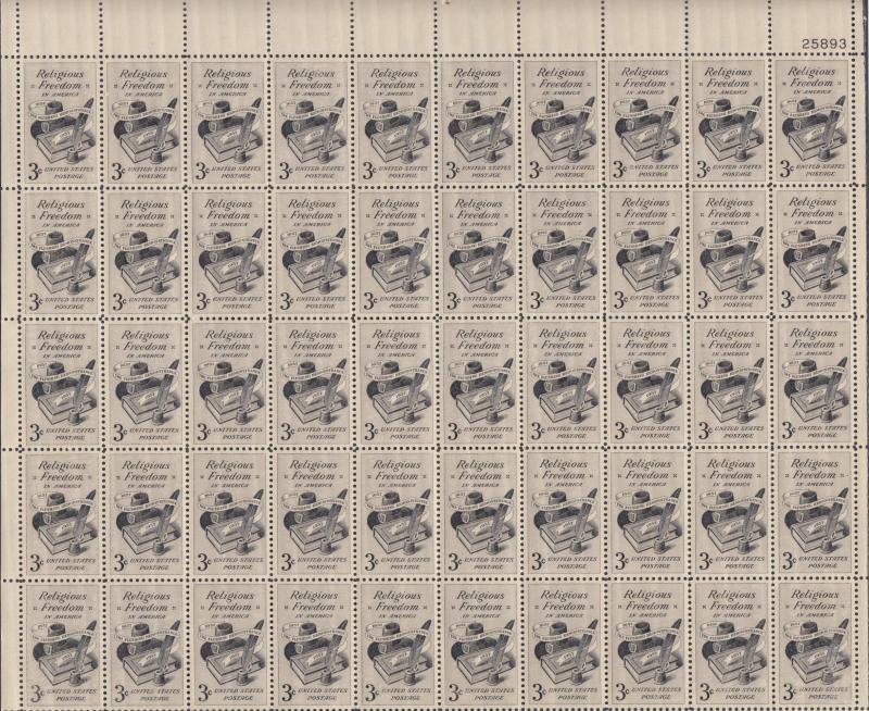 US #1099   Religious Freedom  Full sheet of 50  MNH