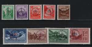 LIECHTENSTEIN O11-O20 (10) Set, Hinge Remnant, 1934-36 regular Issue Overprinted