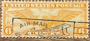 US #C19 Used Single Partial Plane Cancel Winged Globe SCV $.25