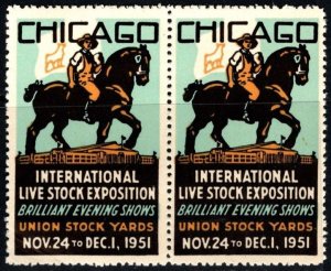 1951 US Poster Stamp Chicago International Livestock Exposition Pair MNH