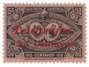 (I.B) Guatemala Telegraphs : 25c on 150c Black on Salmon OP