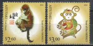 Aitutaki Stamp 631-632  - Year of the Monkey