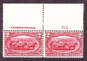 US 286 2c Trans-Mississippi Mint Plate #713 Top Pair F-VF OG NH SCV $160
