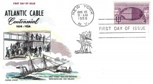 1958 1112 4 cent Atlantic Cable Centennial FDC w/   Flugel Cachet