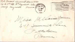 United States Pennsylvania Greenville 1944 machine  Soldier's Free Mail  Insc...