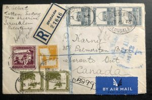 1946 Jerusalem Palestine Registered Airmail Cover To Toronto Canada Via New Tork