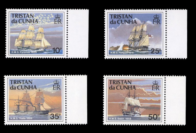 Tristan da Cunha #487-490 Cat$14.50, 1990 Ships, sheet margin set of four, ne...