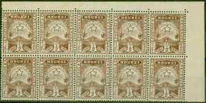 Brunei 1895 1/2c Brown SG1 Fine MNH Corner Block of 10