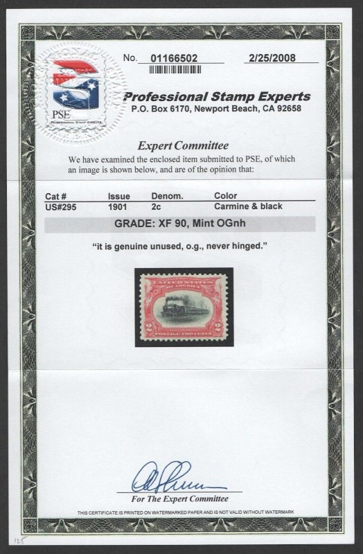 SCOTT #295 - MINT -XF-90 - OGnh - w/PSE Certificate