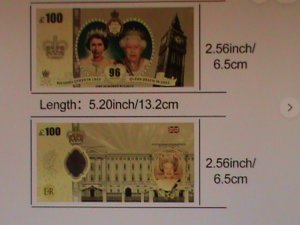 ​UNITED KINDOM-QUEEN ELIZABTH II 24 KARAT GOLD REPLICA $100 -VF WITH CERTIFICATE