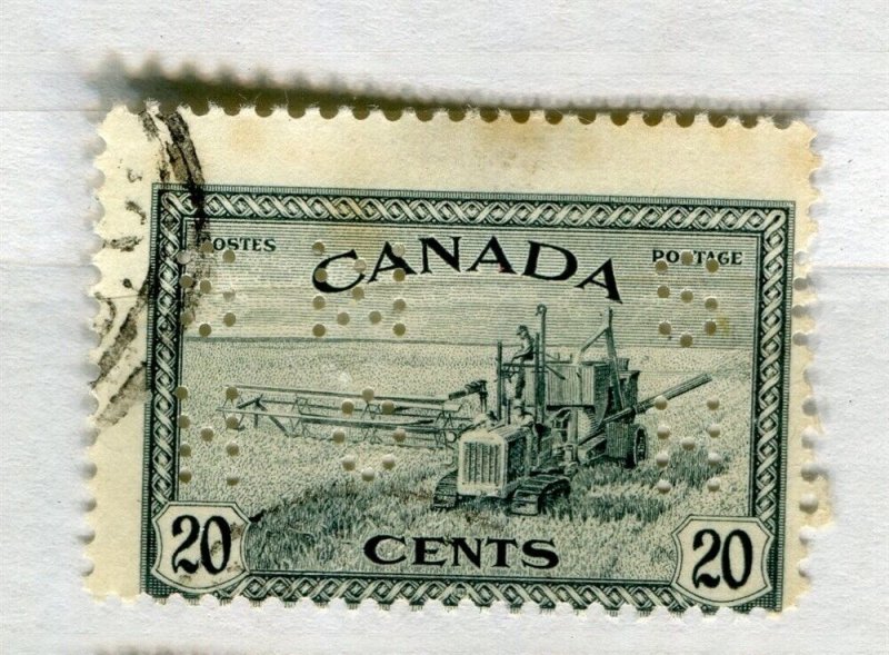 CANADA; 1946 early GVI Peace issue OFFICIAL PERFIN issue fine used 20c. value