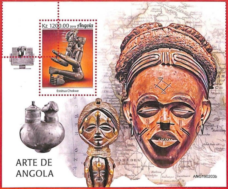 A1562 - ANGOLA - ERROR: MISSPERF  SHEET - 2019, African art, artcrafts, masks