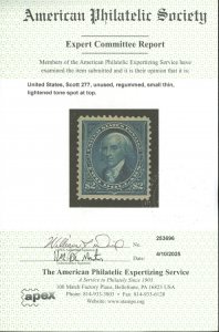 U.S. #277 MINT WITH APS CERT NG