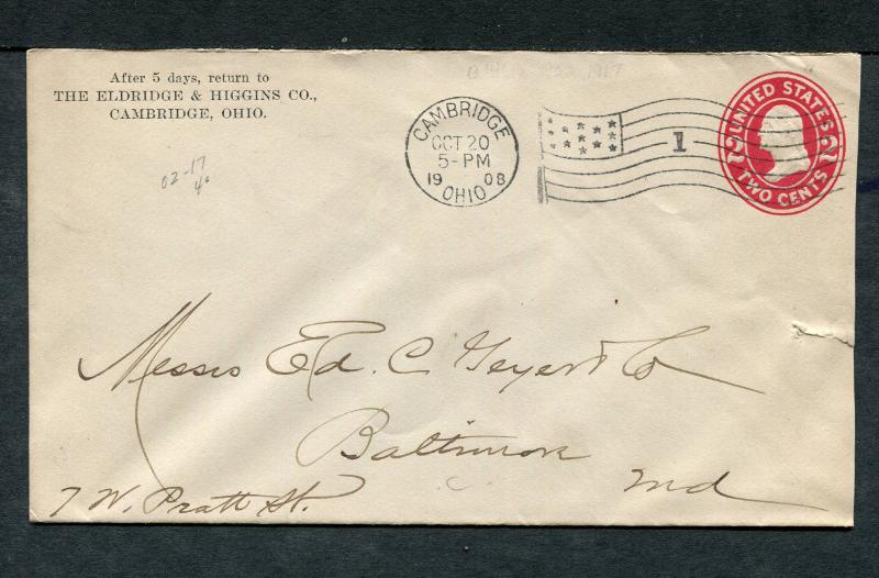 Postal History - Cambridge OH Black American Flag AMF-B14(1) Cancel Cover B0628