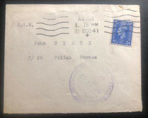 1941 Polish Forces Field post In Dundee Scotland Cover To Army Corps