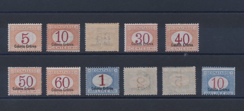 1920-26 Eritrea - Italy Tax Markers Overprinted Colonia Eritrea, No. 14/24 - MNH