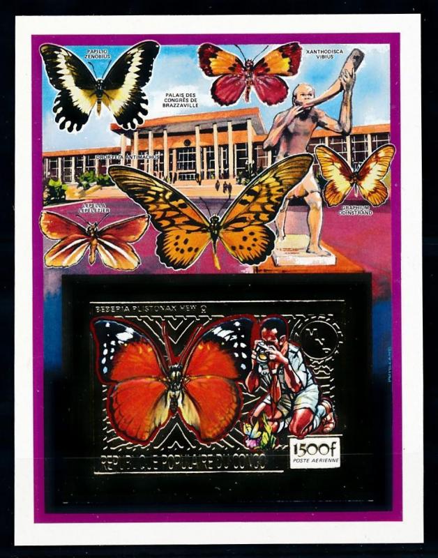 [75554] Congo Brazzaville 1991 Scouting Butterflies Gold Foil Imperf. Sheet MNH