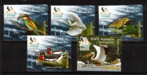 Romania Sc 5368-72 MNH Set of 2012 - Wetlands Birds