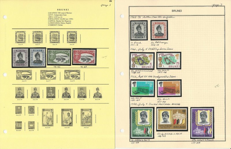 Brunei Stamp Collection 30 Scott & Harris Pages to 1986, JFZ