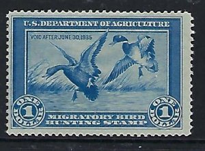 Catalog # RW 1 Single Migratory bird Hunting Duck Stamp 1934 1-2  CV $ 175.00