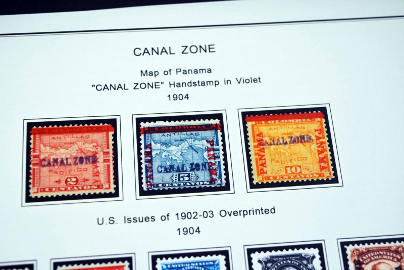 COLOR PRINTED CANAL ZONE 1904-1978 STAMP ALBUM PAGES (21 illustrated pages)