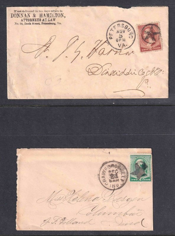 USA 19TH CENTURY POSTAL HISTORY COVERS x2 STAR CANCELS