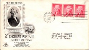 FDC 1954 SC #1033 Artcraft Cachet - San Francisco CA - Strip Of 3 - J292