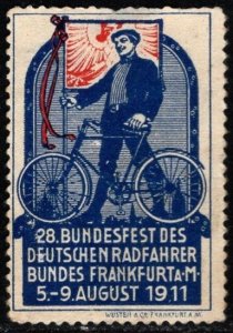 1911 German Poster Stamp 28th Federal Festival Of The German Cyclists Federation