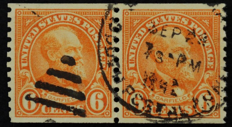 U.S. Used Stamp Scott #723 6c Garfield Pair, Superb. CDS Duplex Cancel. A Gem!