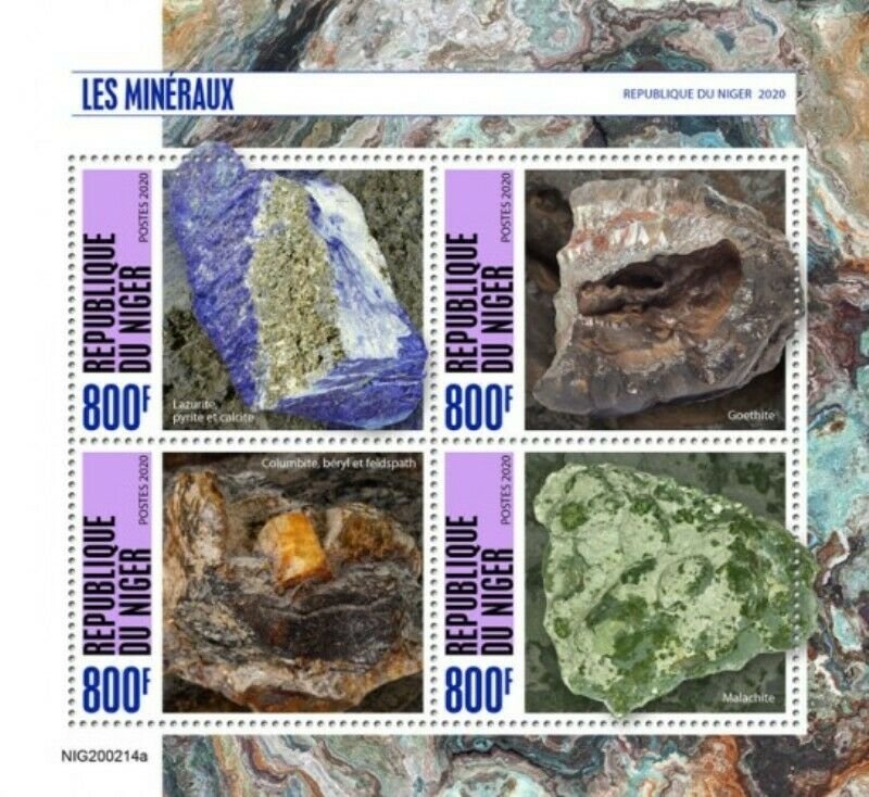 Niger - 2020 Minerals on Stamps - 4 Stamp Sheet - NIG200214a