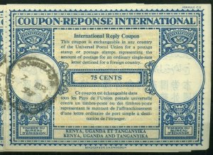 KENYA UGANDA TANGANYIKA 75 cents used - International Reply Coupon IRC